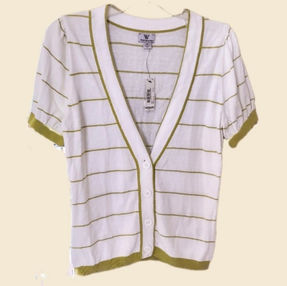 Worthington Chartreuse Green & White Striped Sweater Top NWT